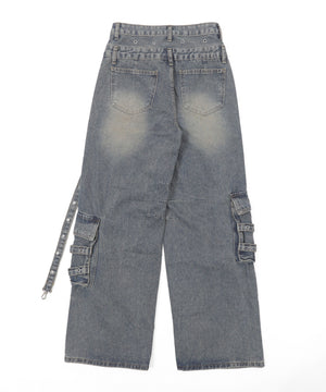 サス付きダブルウエストカーゴデニム