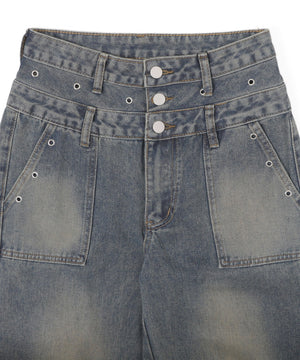 サス付きダブルウエストカーゴデニム