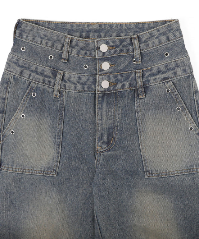 サス付きダブルウエストカーゴデニム