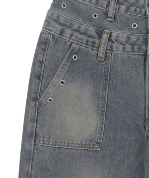 サス付きダブルウエストカーゴデニム