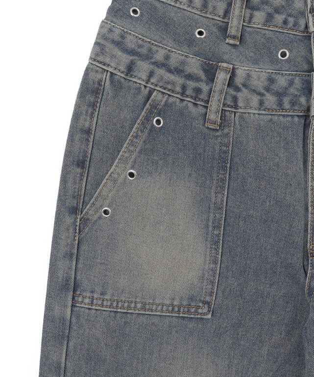 サス付きダブルウエストカーゴデニム