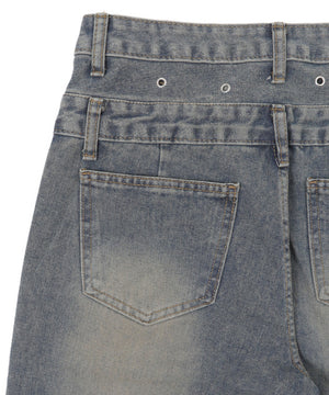 サス付きダブルウエストカーゴデニム