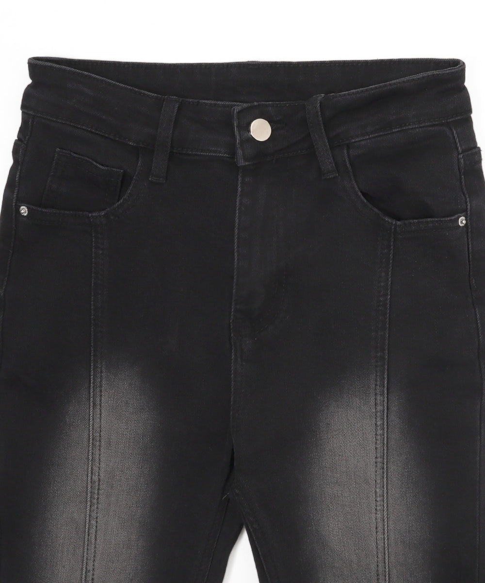 レースアップストレッチフレアデニム