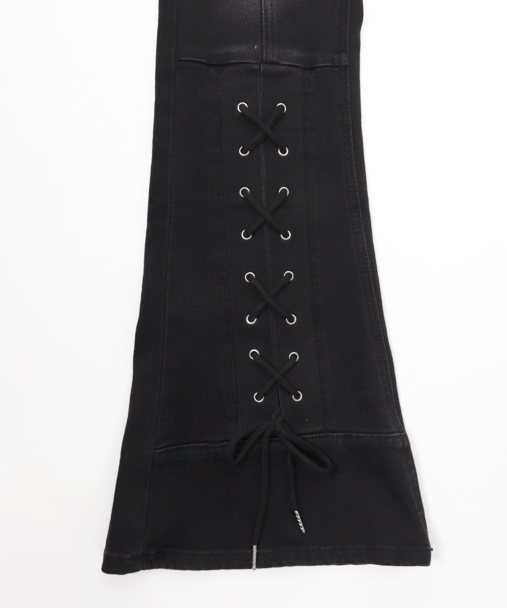 レースアップストレッチフレアデニム