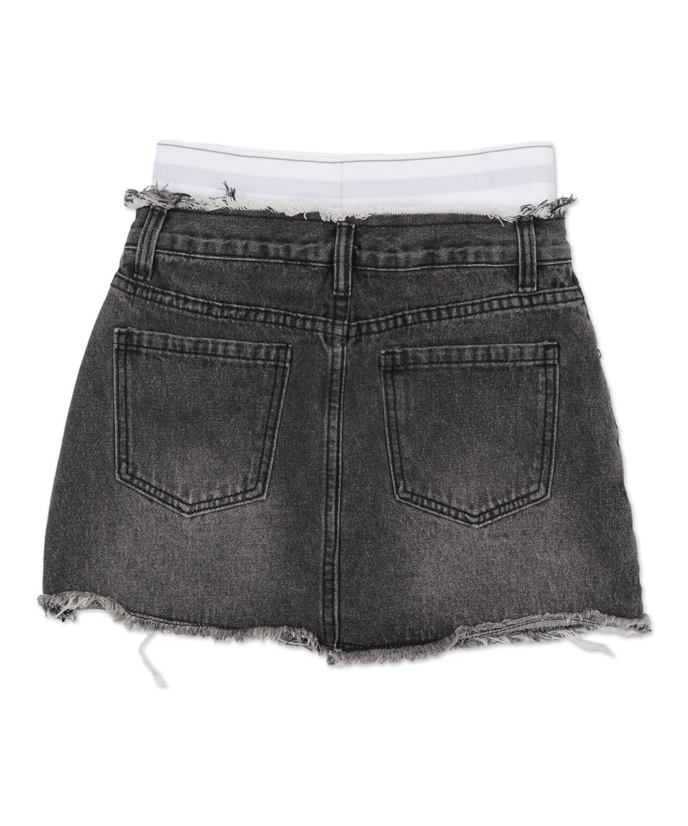 Fレイヤードウエストデニムスカパン