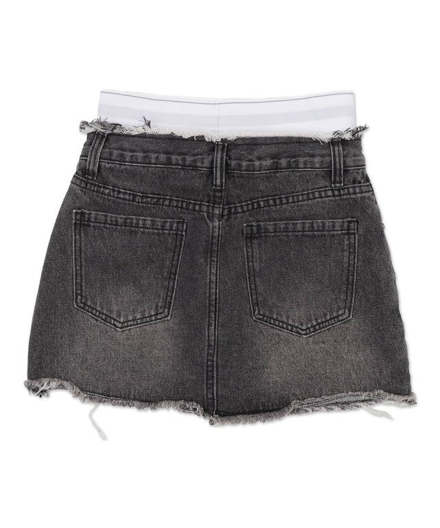 Fレイヤードウエストデニムスカパン