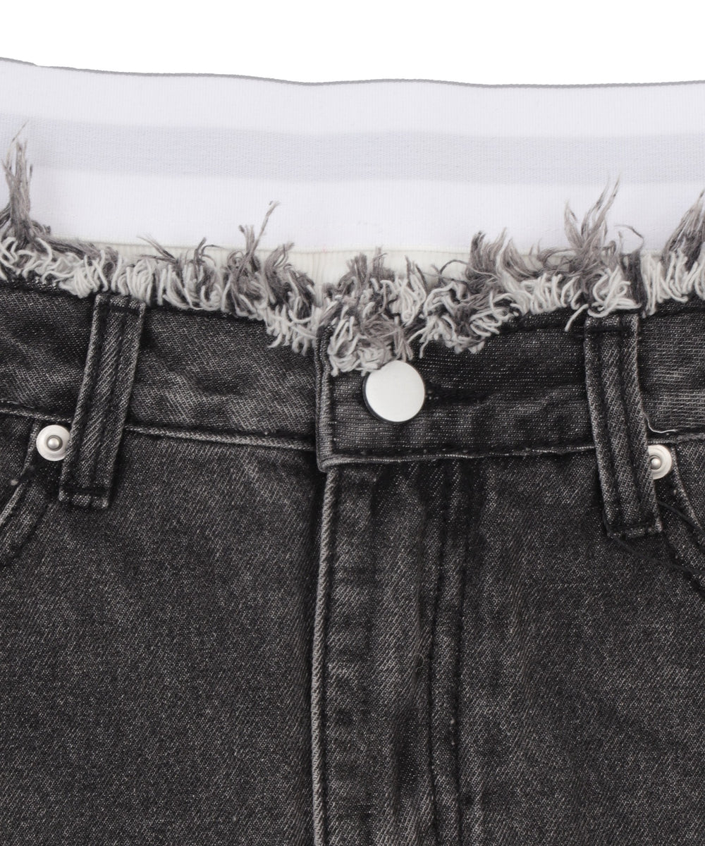 Fレイヤードウエストデニムスカパン