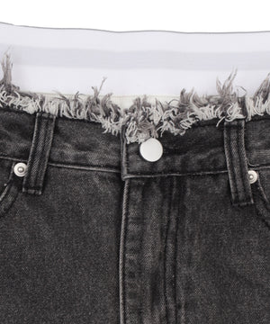 Fレイヤードウエストデニムスカパン