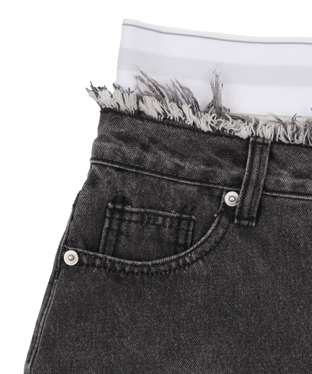 Fレイヤードウエストデニムスカパン