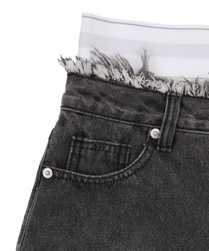 Fレイヤードウエストデニムスカパン