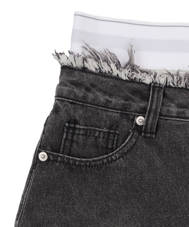 Fレイヤードウエストデニムスカパン