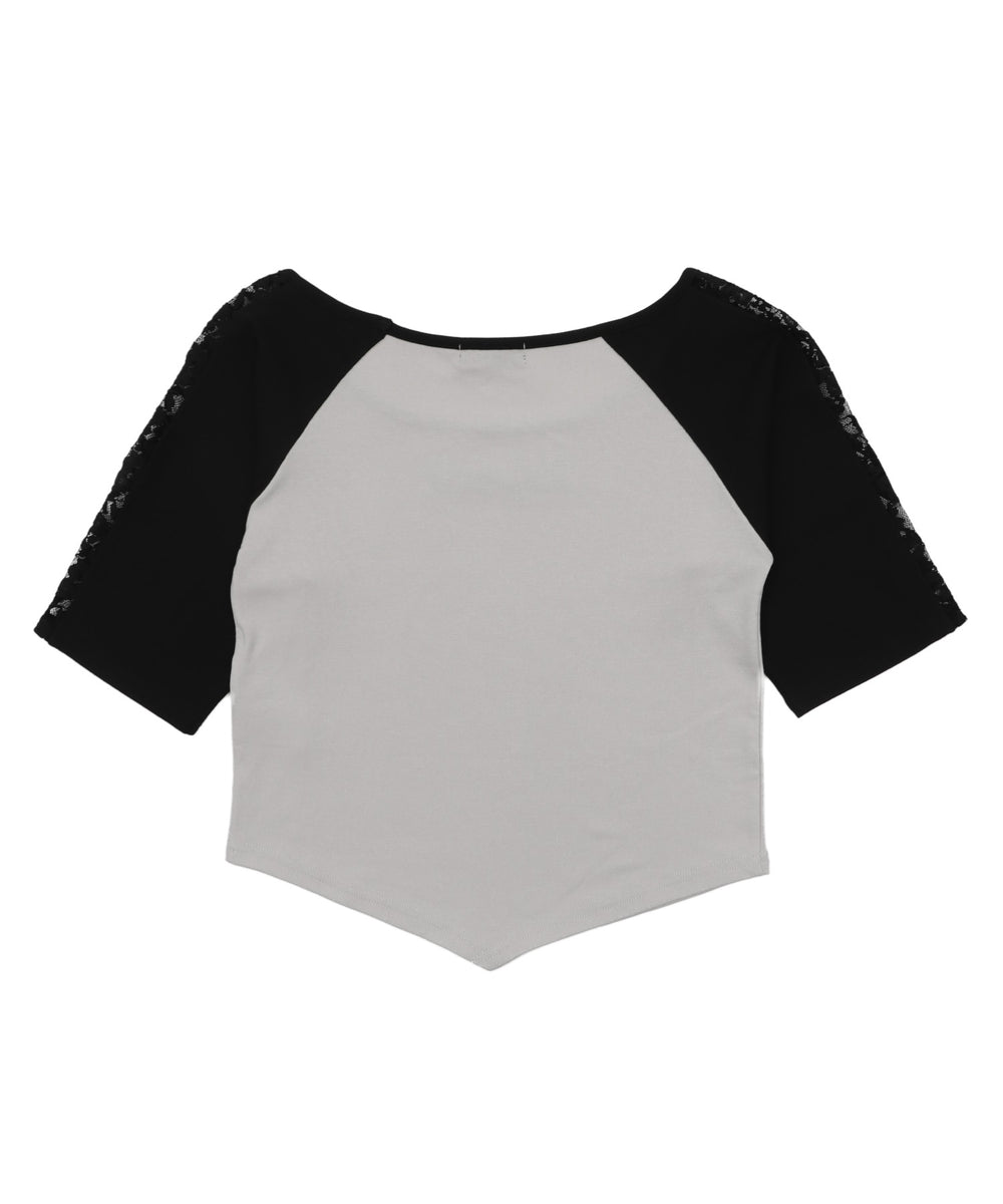 袖レースグラフィックトップ