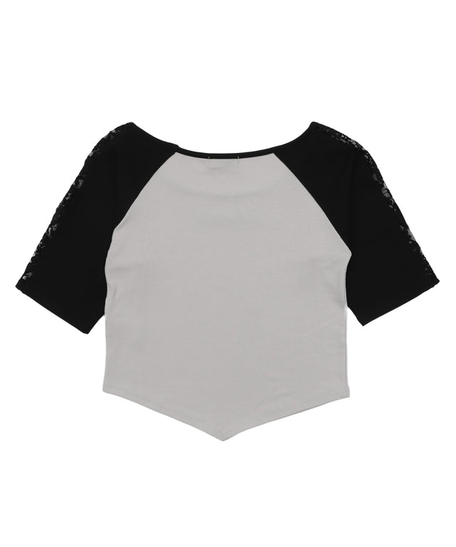 袖レースグラフィックトップ