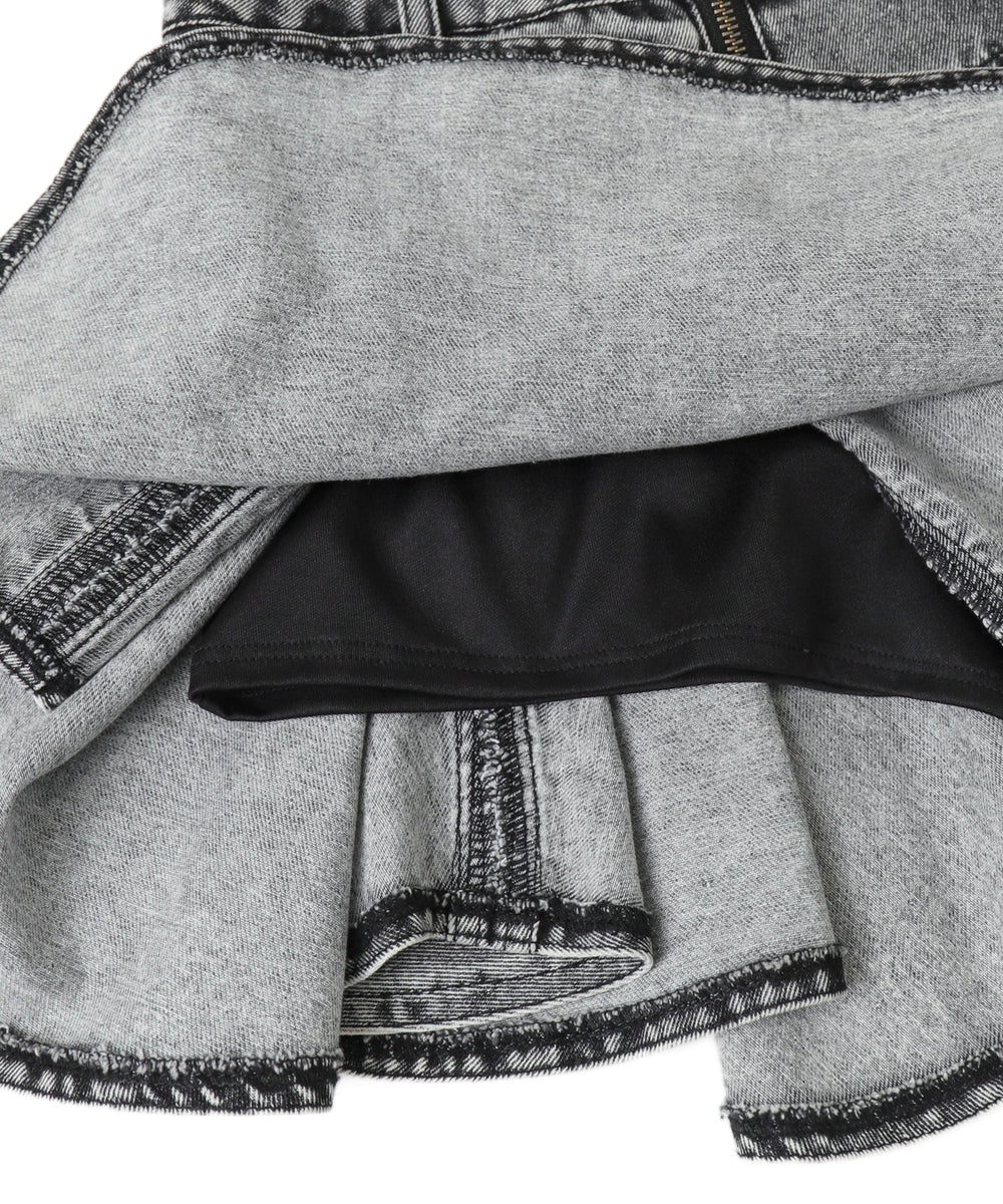 フロントジップデニムフレアミニスカパン