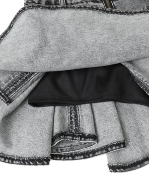 フロントジップデニムフレアミニスカパン