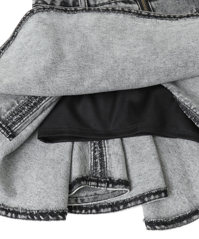 フロントジップデニムフレアミニスカパン