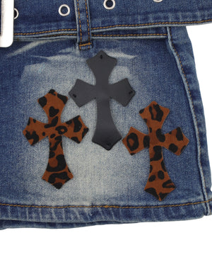 ローライズクロスパッチデニムミニスカパン