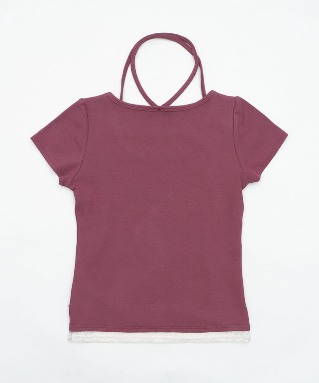 チョーカー付きレースレイヤードピチT