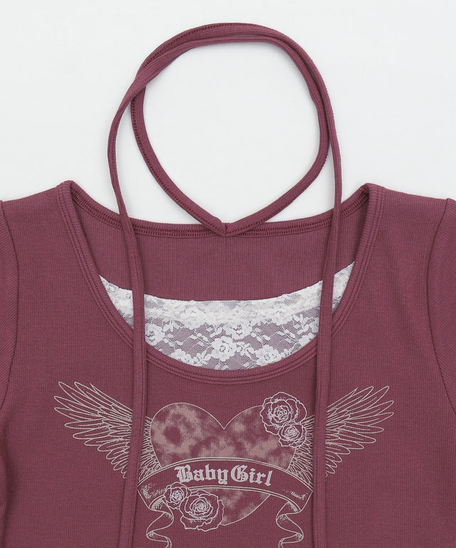 チョーカー付きレースレイヤードピチT