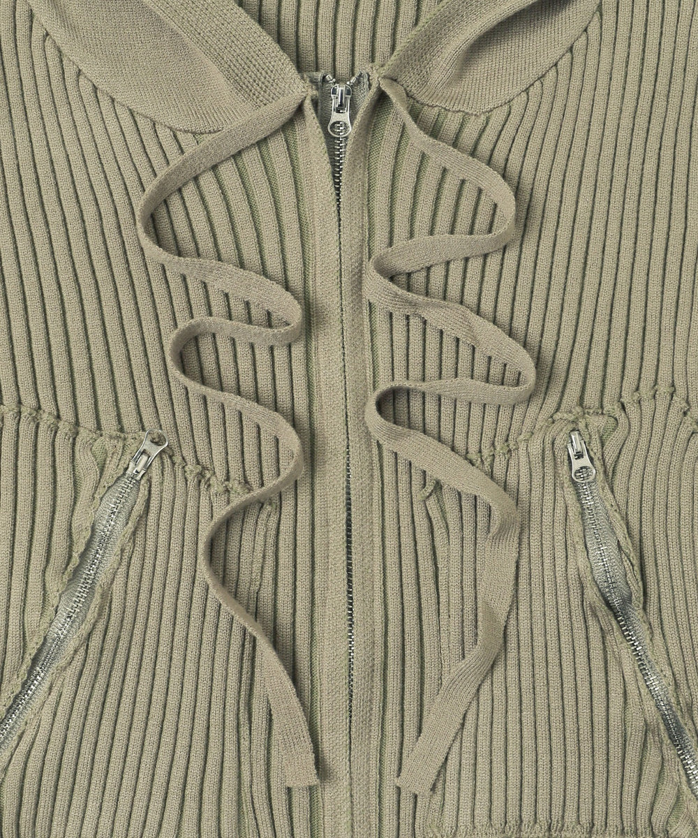 Wジップクロップドリブパーカー