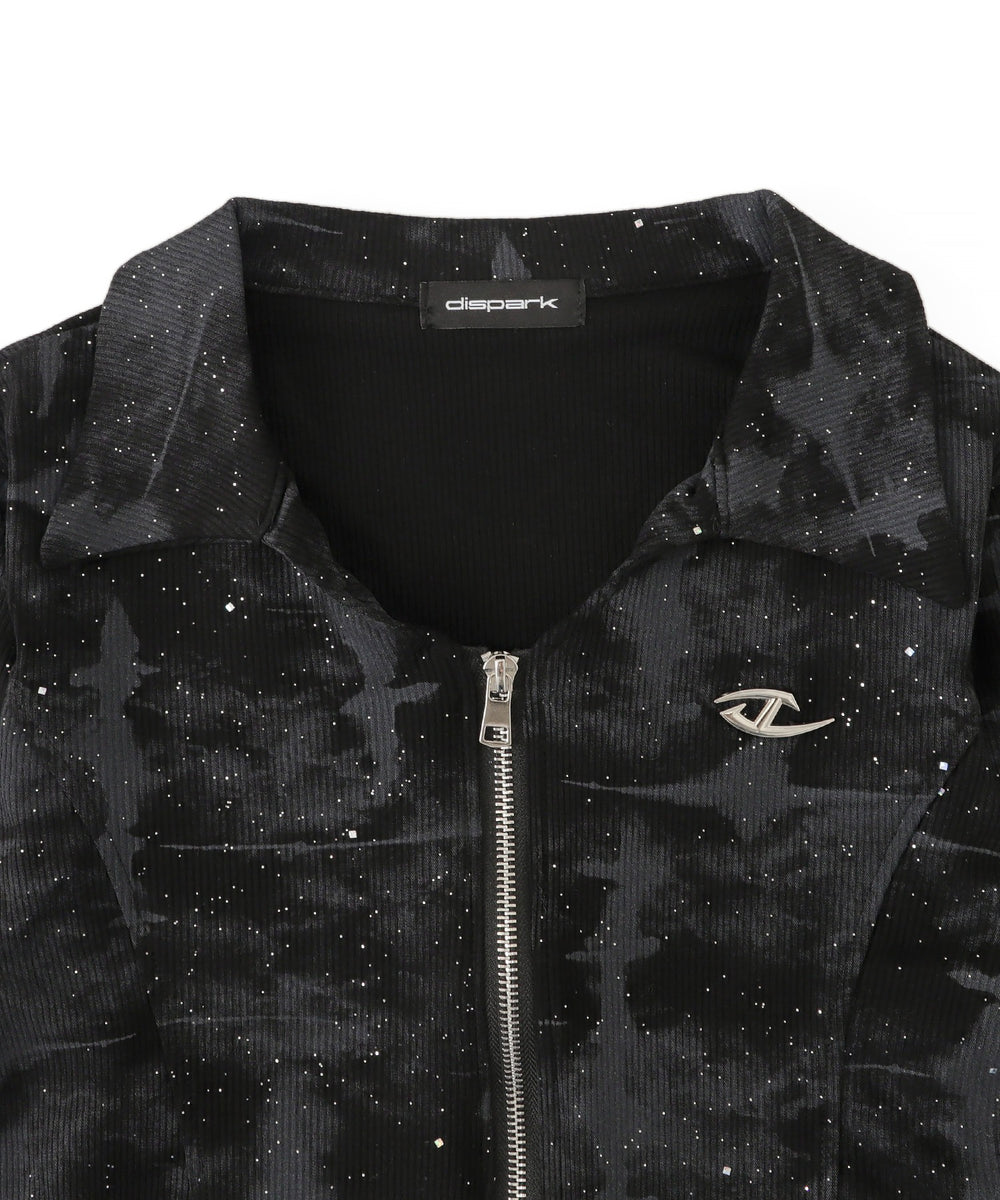 ブローチ付きWジップトップス