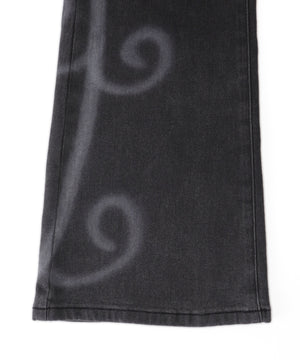 プリントウォッシュドワイドデニムパンツ