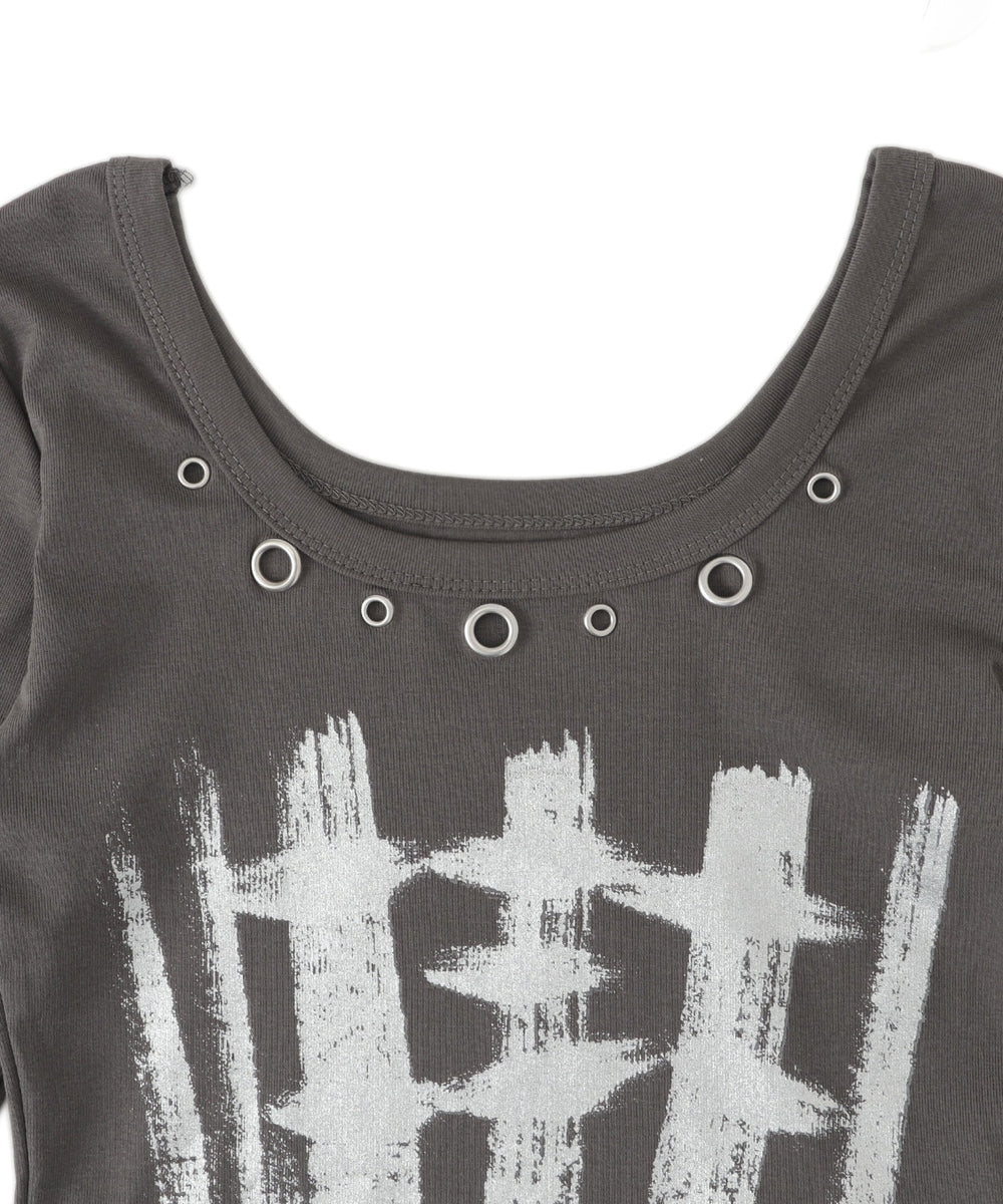 ハトメネックグラフィックピチトップス