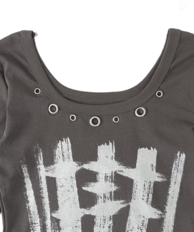 ハトメネックグラフィックピチトップス