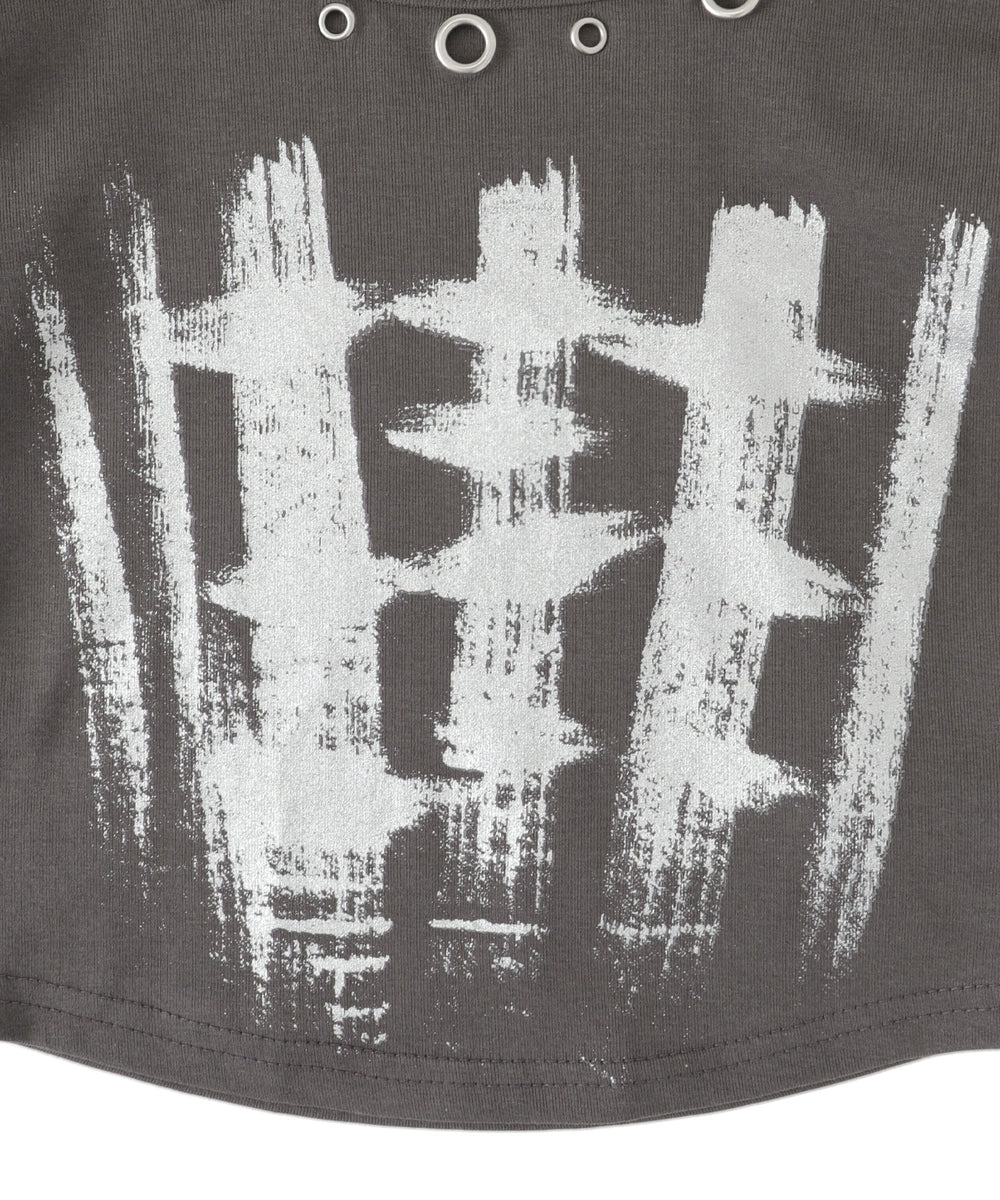 ハトメネックグラフィックピチトップス