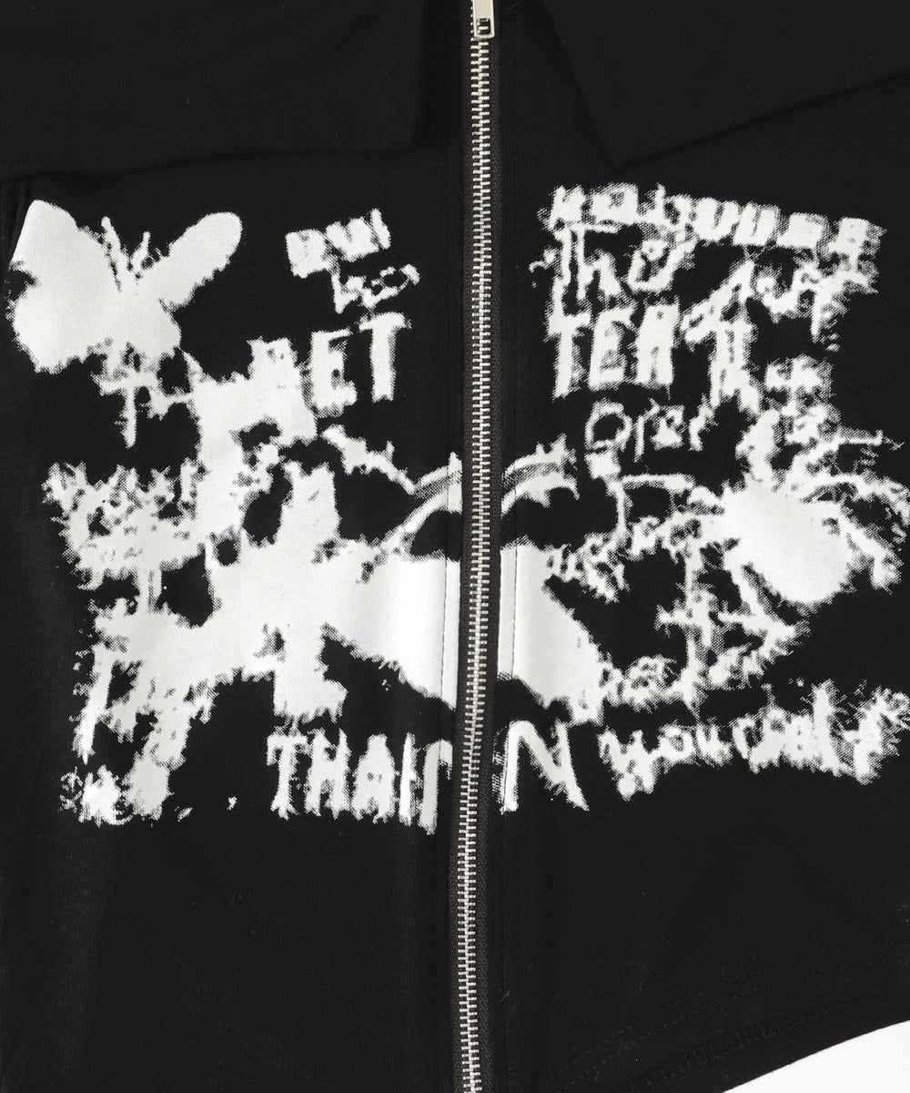 Wジップグラフィックオフショルトップス