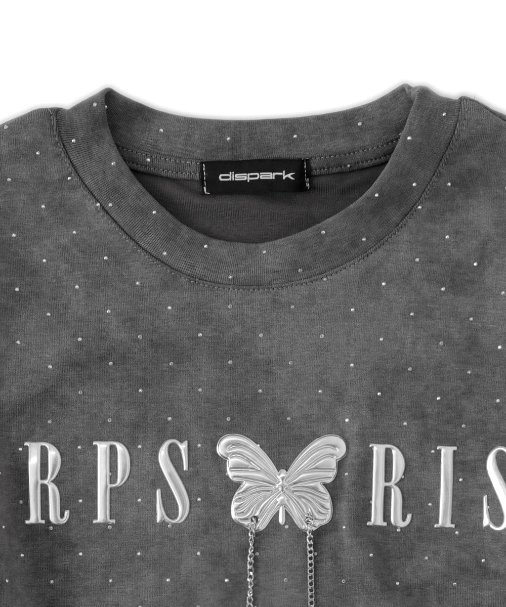 ビジューバタフライチェーントップス