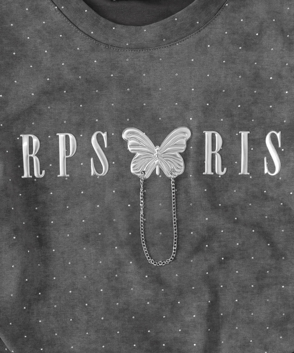 ビジューバタフライチェーントップス