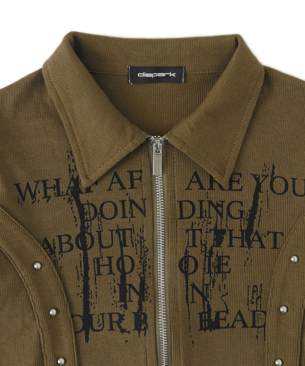 Wジップスタッズクロップドトップス