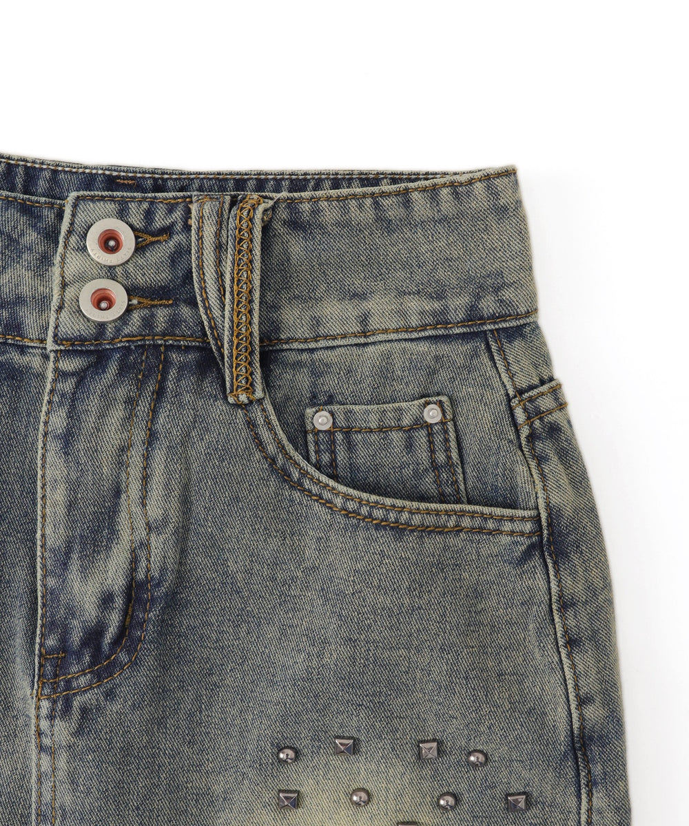 ヴィンテージウォッシュスタッズミニスカパン