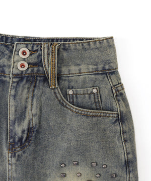 ヴィンテージウォッシュスタッズミニスカパン