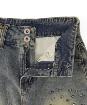 ヴィンテージウォッシュスタッズミニスカパン