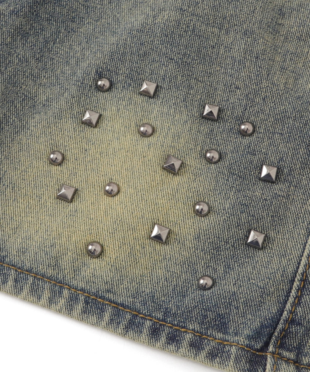 ヴィンテージウォッシュスタッズミニスカパン