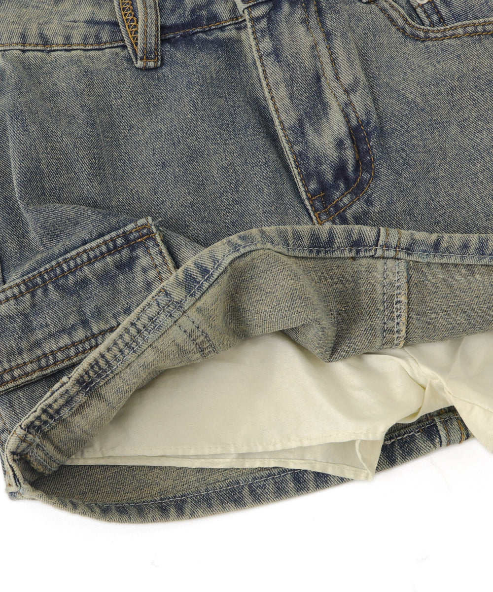 ヴィンテージウォッシュスタッズミニスカパン