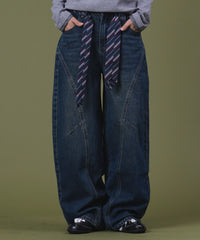 タイ付きワイドデニム
