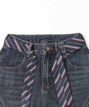 タイ付きワイドデニム