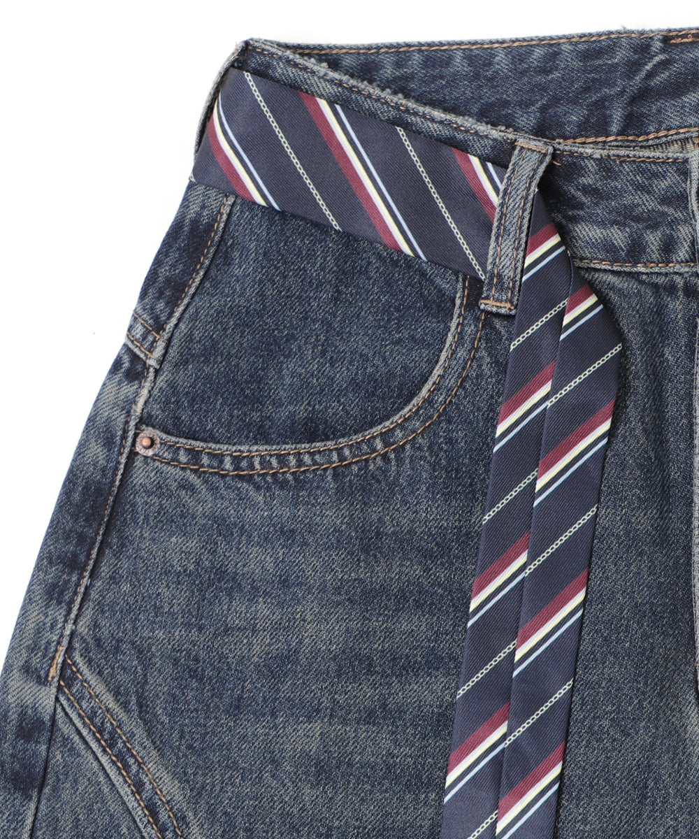 タイ付きワイドデニム