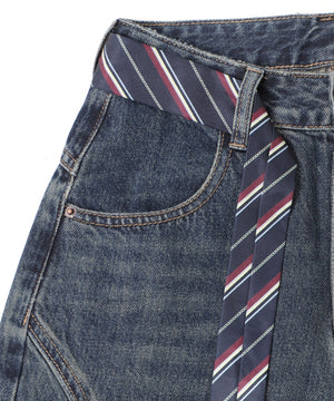 タイ付きワイドデニム