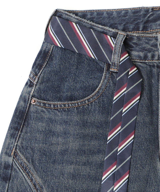 タイ付きワイドデニム