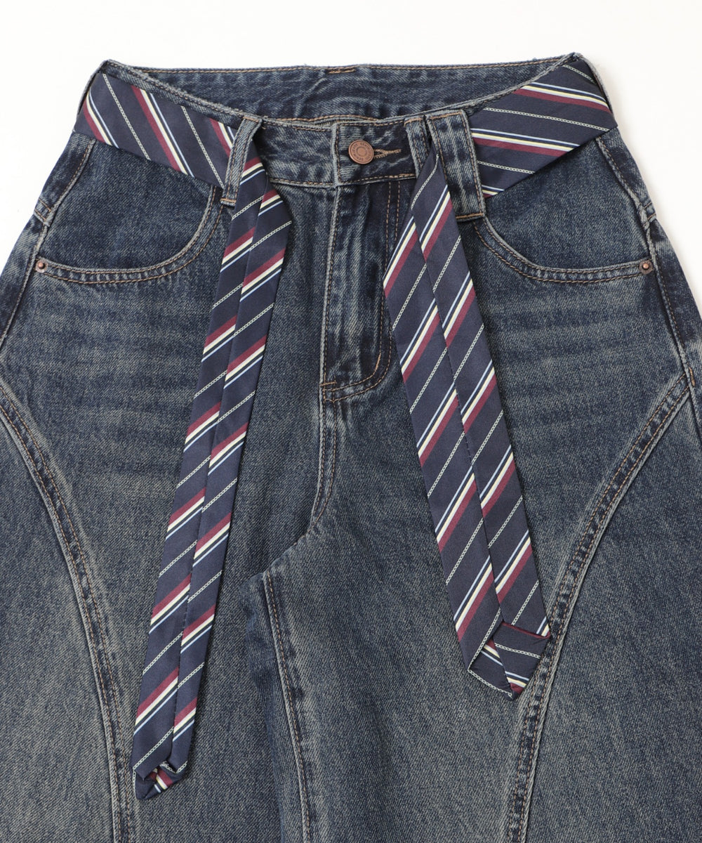 タイ付きワイドデニム