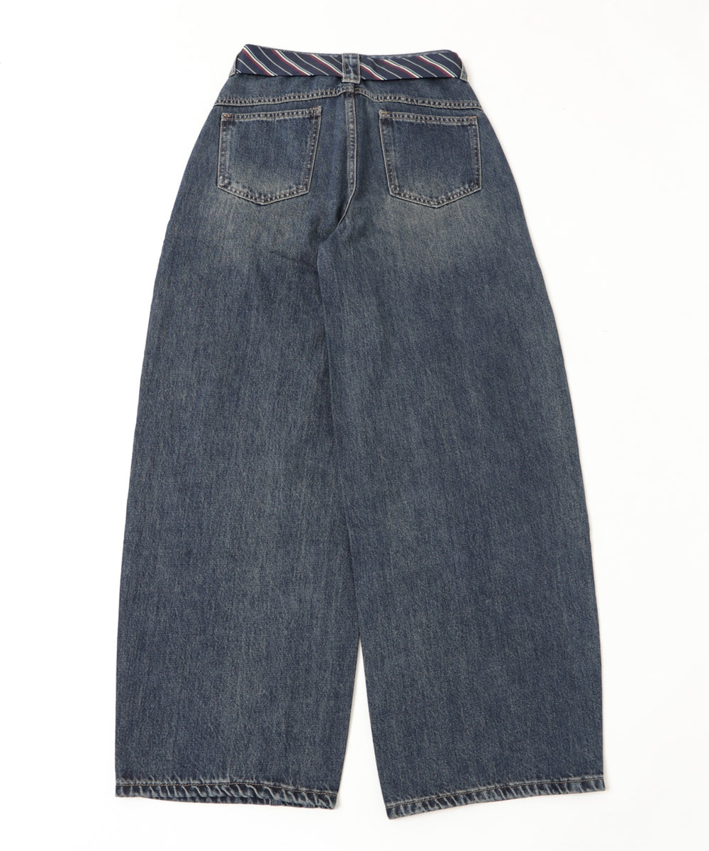 タイ付きワイドデニム