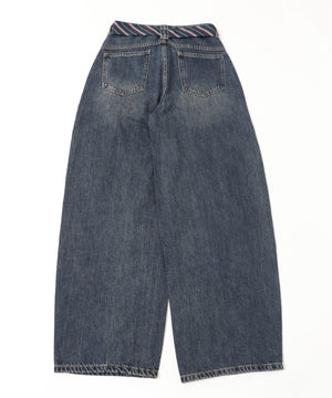 タイ付きワイドデニム