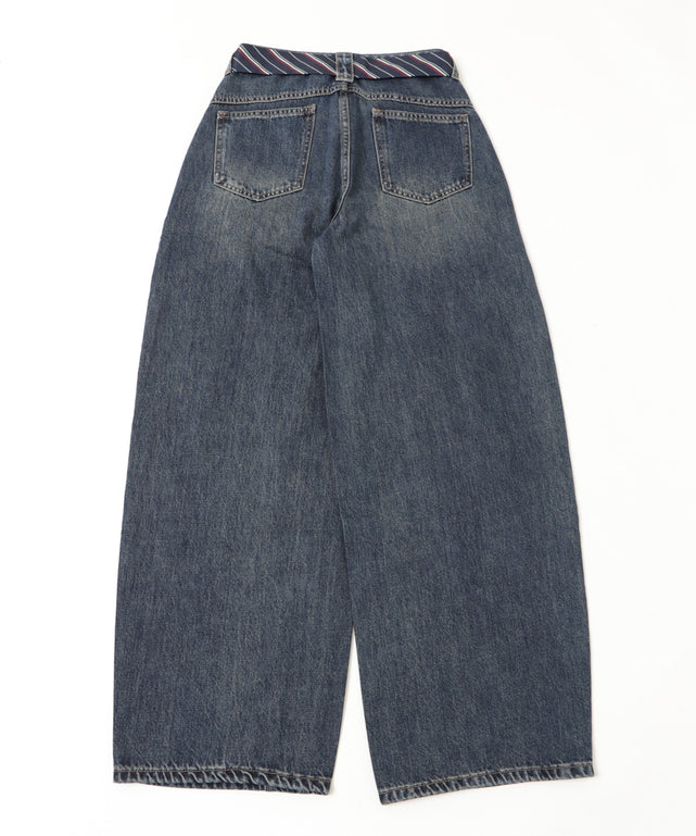 タイ付きワイドデニム