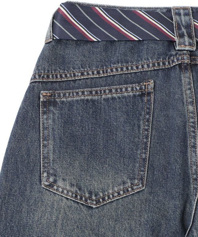 タイ付きワイドデニム