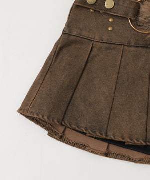 ファーベルト付きプリーツミニスカパン