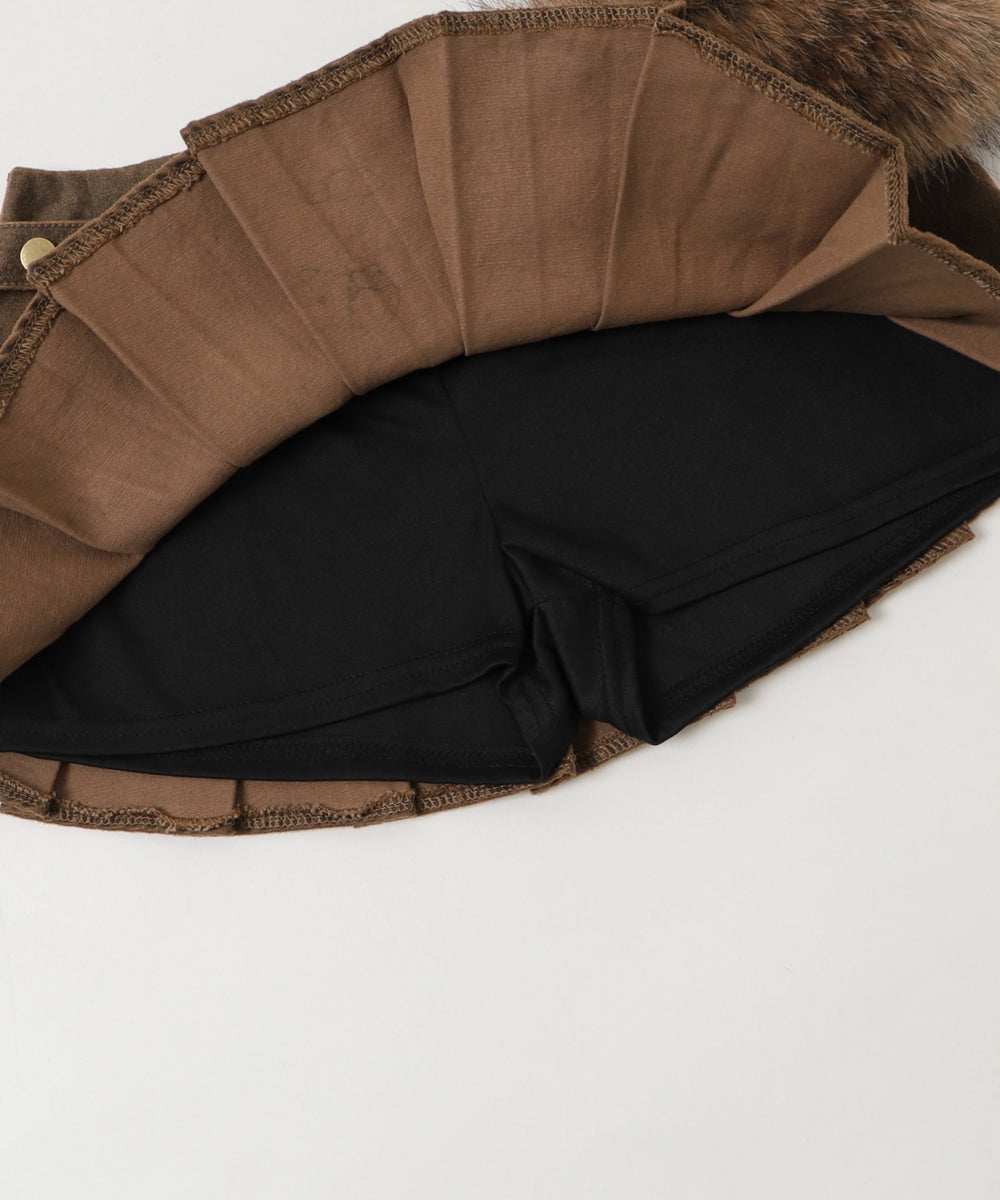 ファーベルト付きプリーツミニスカパン